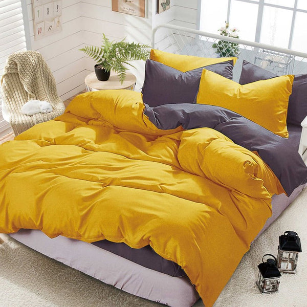 1000Tc Reversible King Size Yellow And Grey Duvet Quilt Cover Set