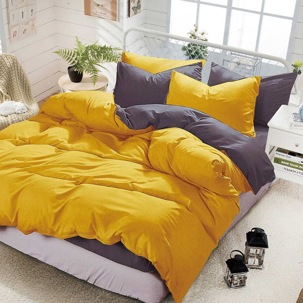 1000Tc Reversible Queen Size Yellow And Grey Duvet Quilt Cover Set