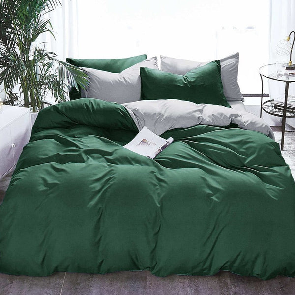 1000Tc Reversible Super King Size Green And Grey Duvet Quilt Cover Set