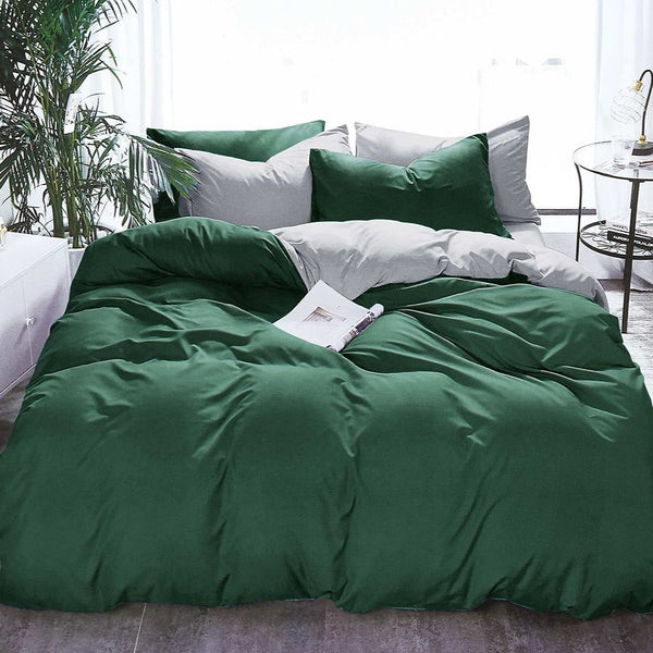 Fabric Fantastic 1000Tc Reversible Super King Size Green And Grey Duvet Quilt Cover Set Quilt Covers