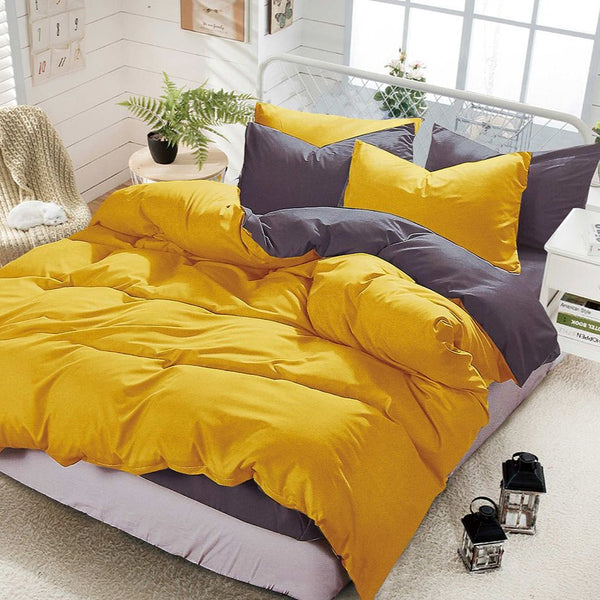 Fabric Fantastic 1000Tc Reversible Super King Size Yellow And Grey Duvet Quilt Cover Set Quilt Covers