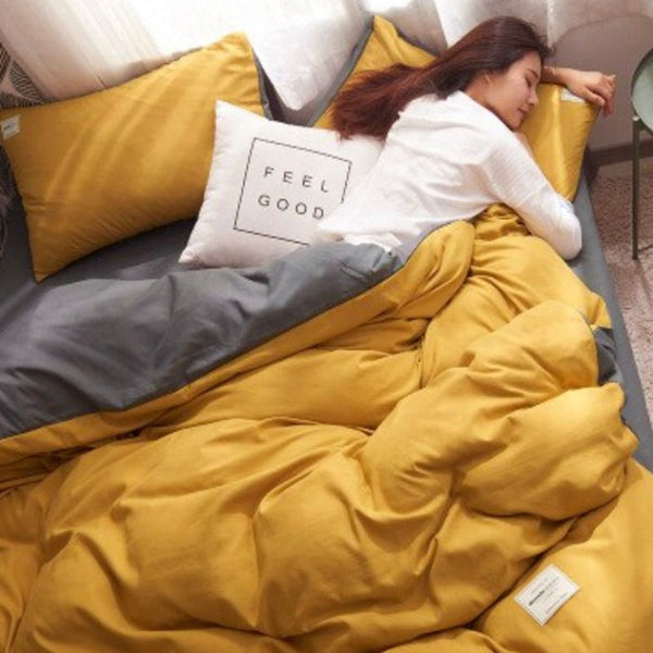 Fabric Fantastic 1000Tc Reversible Super King Size Yellow And Grey Duvet Quilt Cover Set Quilt Covers