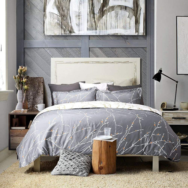 Fabric Fantastic Tree Reversible King Size Grey Duvet Quilt Cover Set Quilt Covers