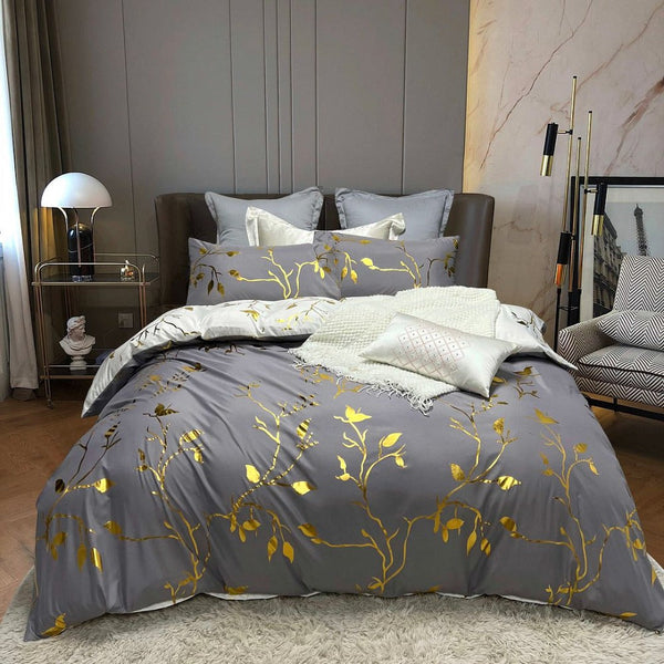 Reversible Design Grey Bed Quilt/Duvet Cover Set