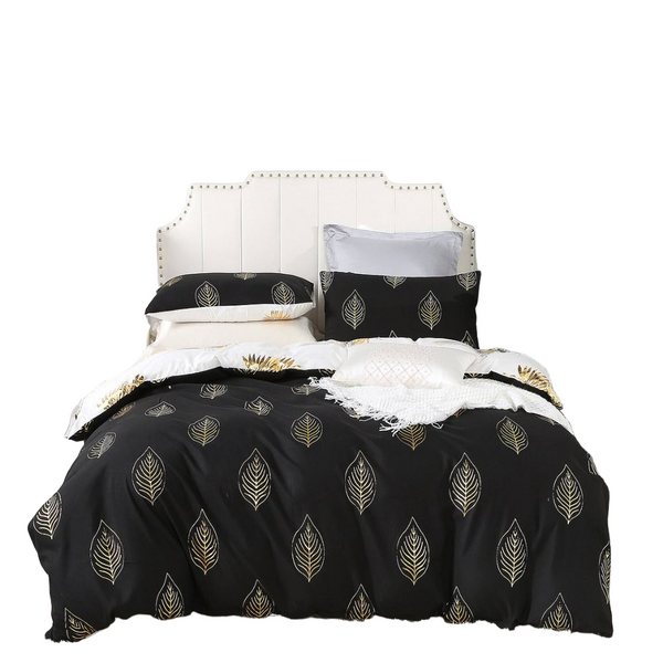 Fabric Fantastic Reversible Design Queen Size Black Gold Duvet Quilt Cover Set Quilt Covers