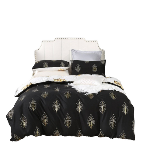Fabric Fantastic Reversible Design Queen Size Black Gold Duvet Quilt Cover Set Quilt Covers