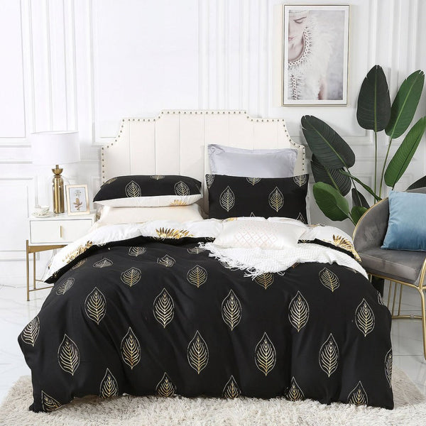 Fabric Fantastic Reversible Design Queen Size Black Gold Duvet Quilt Cover Set Quilt Covers