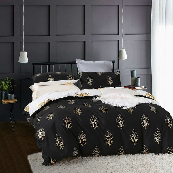 Fabric Fantastic Reversible Design Super King Size Black Gold Duvet Quilt Cover Set Quilt Covers