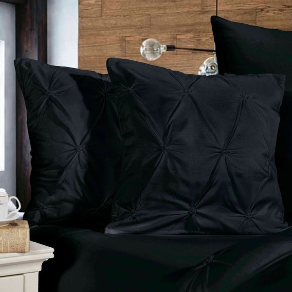 Fabric Fantastic Diamond Pintuck Premium Ultra Soft 2 Pack Black Cushion Covers
