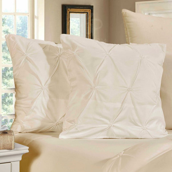 Fabric Fantastic Diamond Pintuck Premium Ultra Soft 2 Pack Yellow Cream Cushion Covers