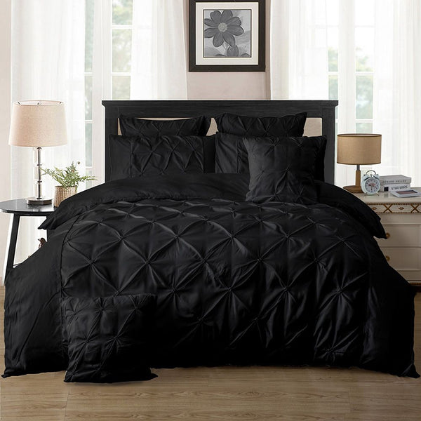 Fabric Fantastic Diamond Pintuck Black Duvet Quilt Cover Set Quilt Covers