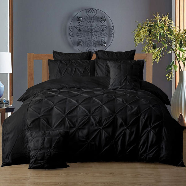 Fabric Fantastic Diamond Pintuck Black Duvet Quilt Cover Set Quilt Covers