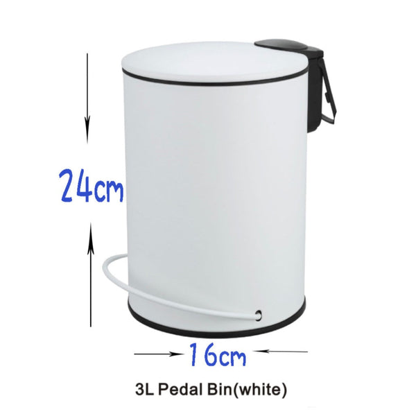 3L Soft Close Pedal Bin White Rubbish Bins