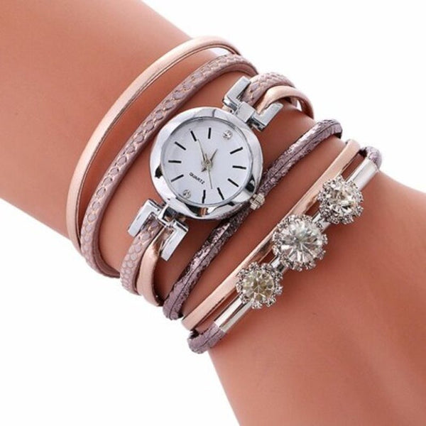 Veile Studios V5 Women Fashion Luxury Rhinestone Leather Bracelet Quartz Watch Multi C Wristwatch Bands