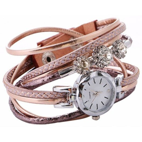 Veile Studios V5 Women Fashion Luxury Rhinestone Leather Bracelet Quartz Watch Multi C Wristwatch Bands