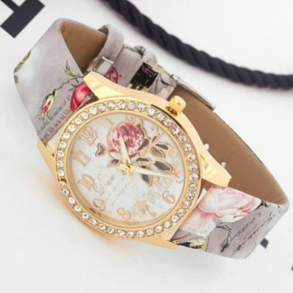 Veile Studios V5 Women Fashion Personality Rose Belt With Diamond Multi C Watches