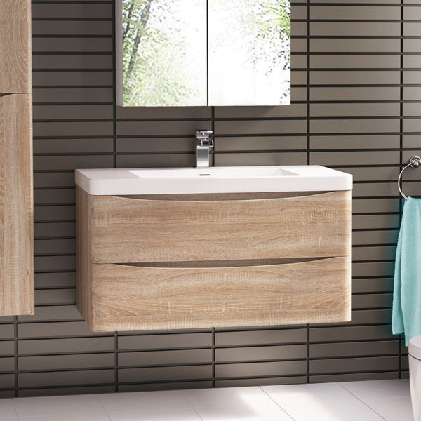 Belbagno Ancona Wall Hung Bathroom Vanity 1200Mm White Oak Bathroom Sinks