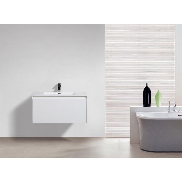 Belbagno Prado Wall Hung Bathroom Vanity 900Mm Gloss White Bathroom Sinks