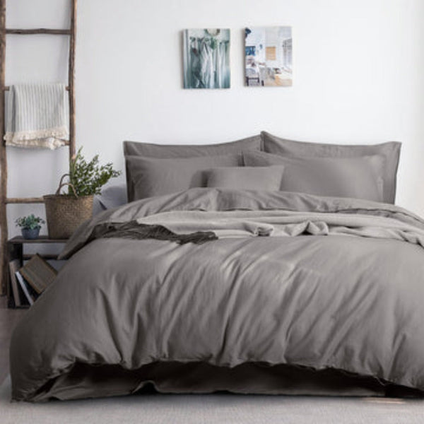 Luxurious Linen Cotton Quilt Cover Set Grey Quilt Covers