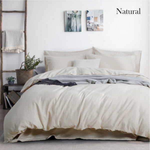 Luxurious Linen Cotton Quilt Cover Set Queen Natural Quilt Covers