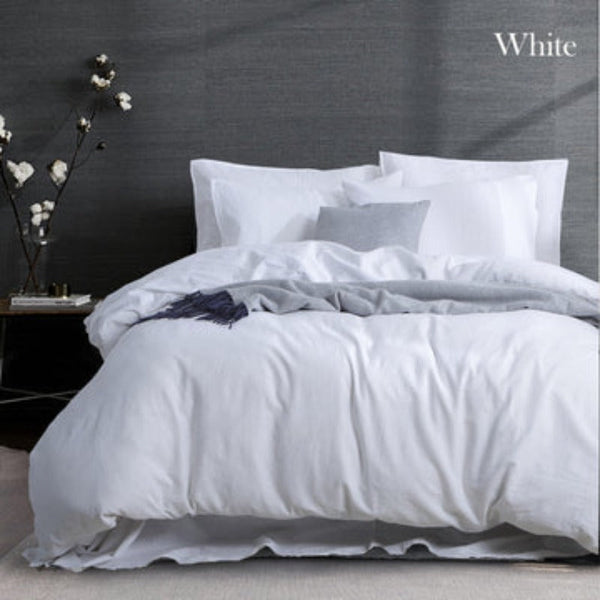 Luxurious Linen Cotton Quilt Cover Set Queen White Quilt Covers