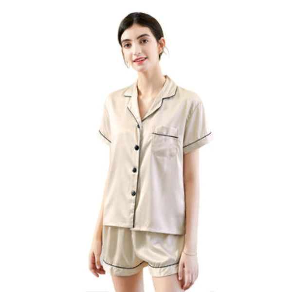 2Pc Satin Short Women Pajamas Set Small Sleepwear & Robes