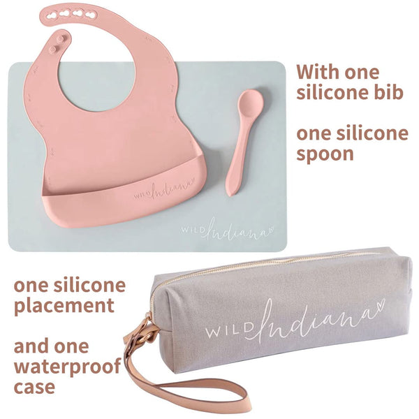 Lifebea Wild Indiana Eating-Out Comfy Silicone Baby Bib Set For Babies & Toddlers(10-72 Months) Waterproof Fedding Including Carry Case (Blush)