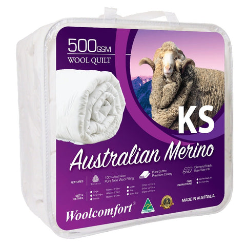 Woolcomfort Aus Made Merino Quilt 500Gsm 160X210cm King Single Size Quilt Covers