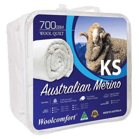Woolcomfort Aus Made Merino Quilt 700Gsm 160X210cm King Single Size Quilt Covers