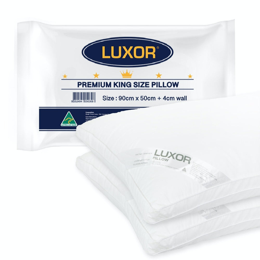 Luxor Australian Made Hotel King Size Pillow With 4Cm Wall Pillows