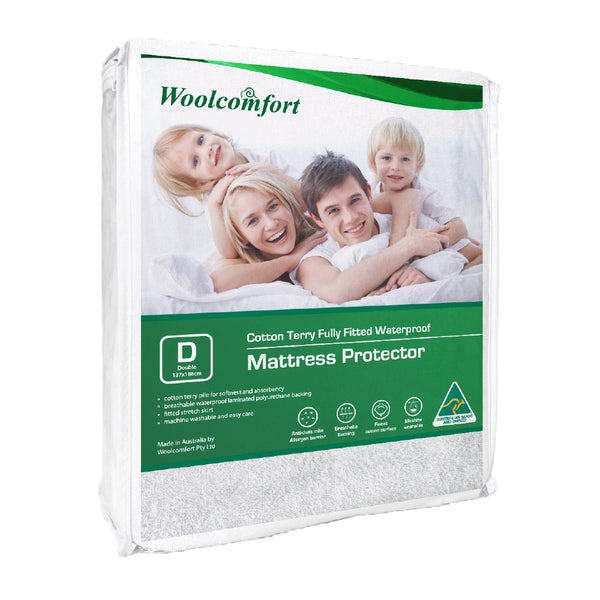 Woolcomfort Cotton Terry Fully Fitted Waterproof Mattress Protector Mattress Toppers & Protectors