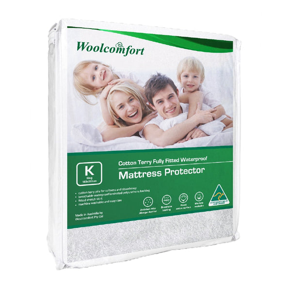 Woolcomfort Cotton Terry Fully Fitted Waterproof Mattress Protector Mattress Toppers & Protectors
