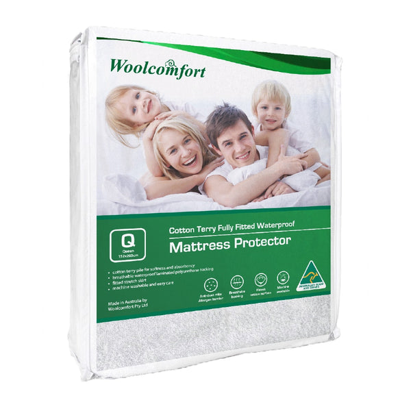 Woolcomfort Cotton Terry Fully Fitted Waterproof Mattress Protector Mattress Toppers & Protectors