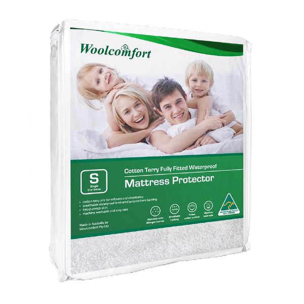 Woolcomfort Cotton Terry Fully Fitted Waterproof Mattress Protector Mattress Toppers & Protectors