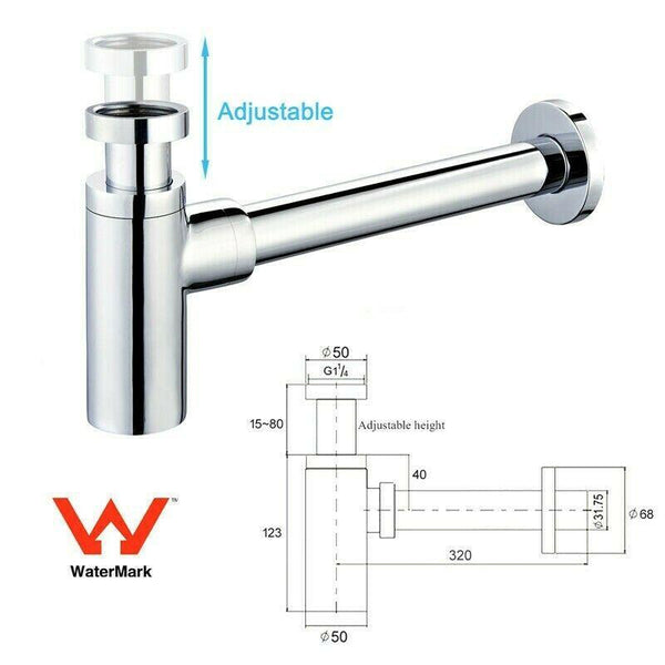 2023 Brushed Nickel P Trap Round Bottle 32/40 Mm Waste For Wall Hung Basin Vanity Kitchen Taps