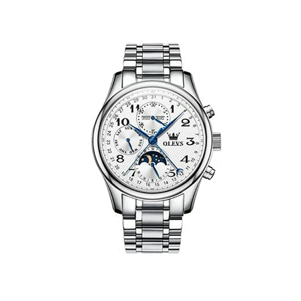 Waterproof Luminous Mechanical Watch For Men Multifunction Steel Band + White Watches