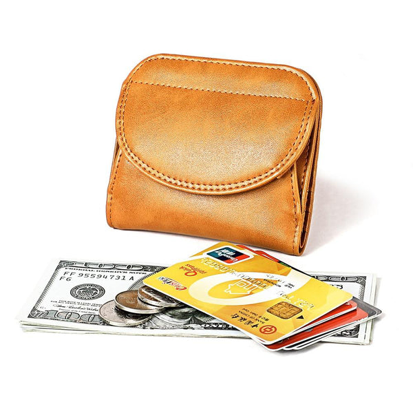 Women Leather Rfid Blocking Coin Purse Compact Design Brown Wallets