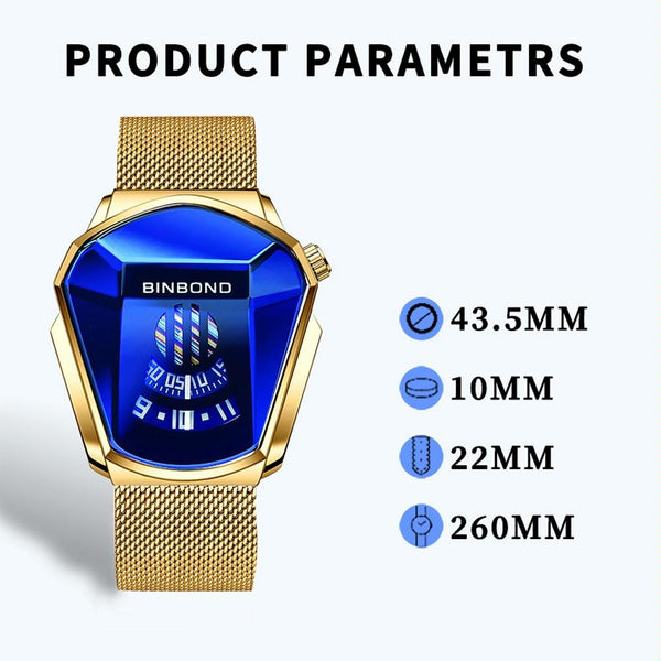 Black Technology Men Watch With Locomotive Concept Net Belt Steel Blue Face Watches