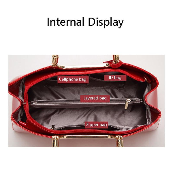 Patent Leather Shoulder Bag For Women Glue Closure Red Wine Women's Bags & Handbags