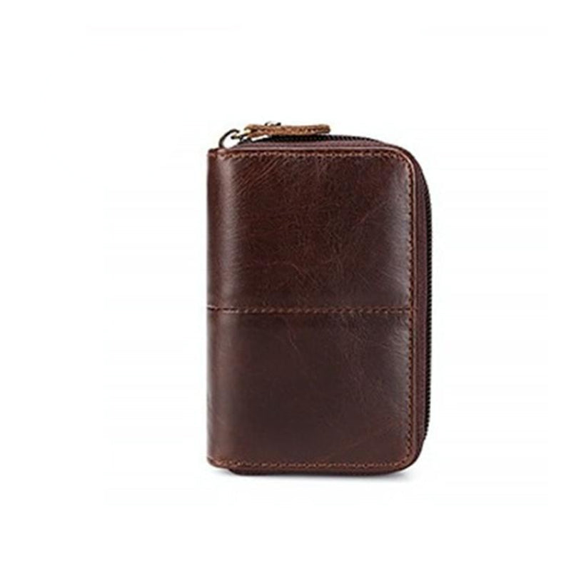 Leather Rfid Zipper Card Holder With Change Pocket Dark Brown Travel Wallets