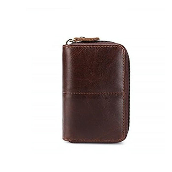 Leather Rfid Zipper Card Holder With Change Pocket Dark Brown Travel Wallets