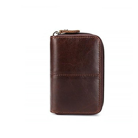Leather Rfid Zipper Card Holder With Change Pocket Dark Brown Travel Wallets
