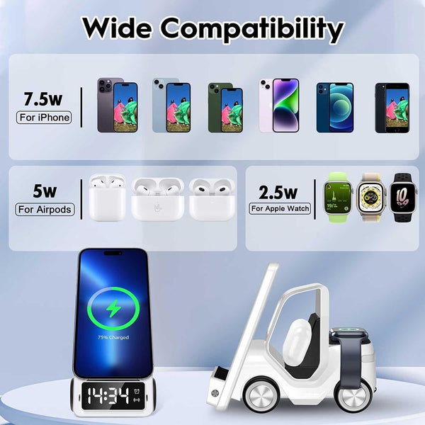 5 In 1 Car Desktop Alarm Clock With Wireless Charging Orange Alarm Clocks & Clock Radios