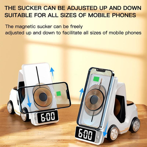 5 In 1 Car Desktop Alarm Clock With Wireless Charging Orange Alarm Clocks & Clock Radios