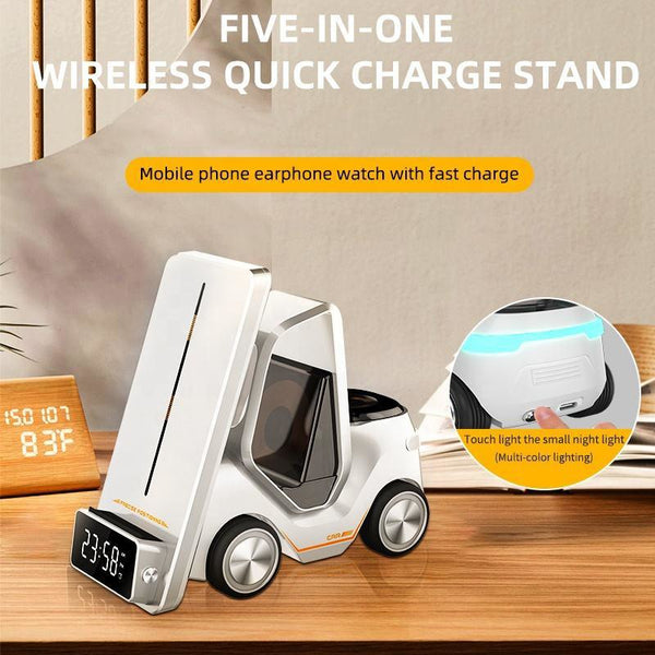 5 In 1 Car Desktop Alarm Clock With Wireless Charging Orange Alarm Clocks & Clock Radios