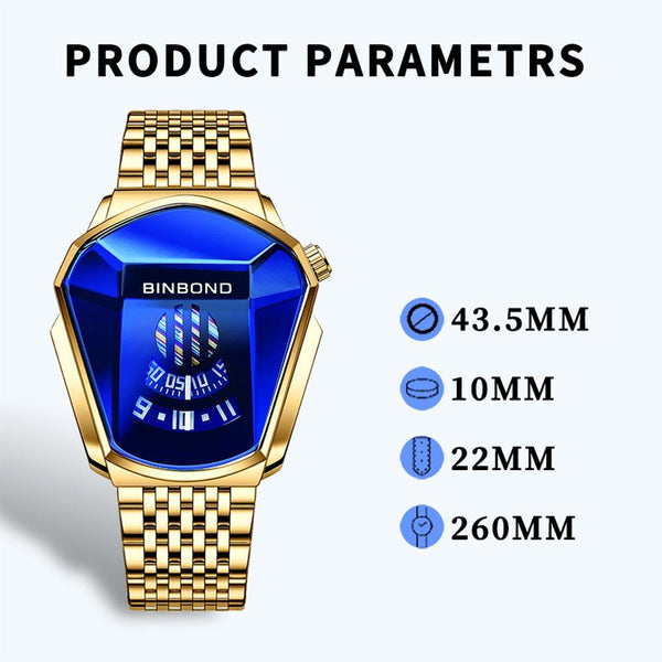 Black Steel Belt Men Watch With Live Technology White Blue Face Watches