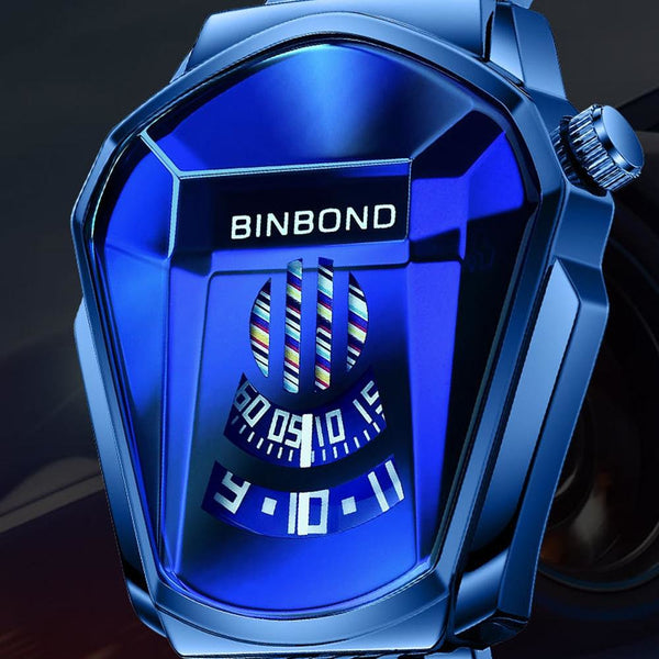 Black Steel Belt Men Watch With Live Technology White Blue Face Watches