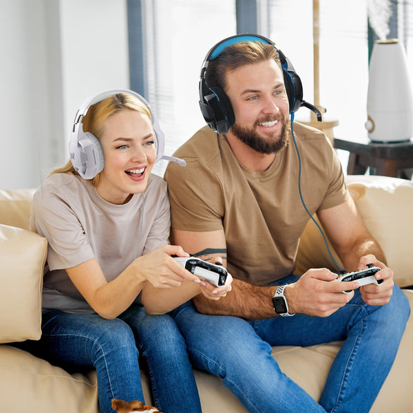 Over Ear Gaming Headset With Mic Led Light And Stereo Bass For Pc Gamer Blue + Black Headsets