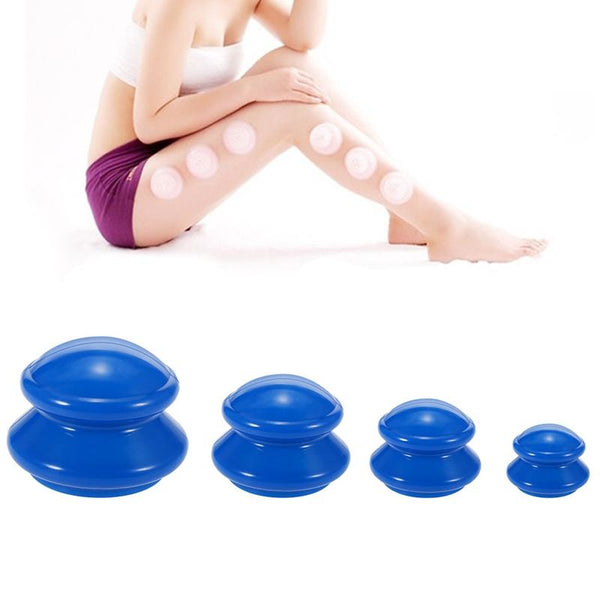 4 Piece Silicone Cupping Therapy Set For Body Massage Blue Massagers