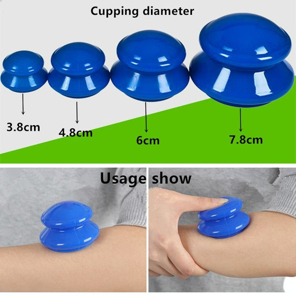 4 Piece Silicone Cupping Therapy Set For Body Massage Blue Massagers